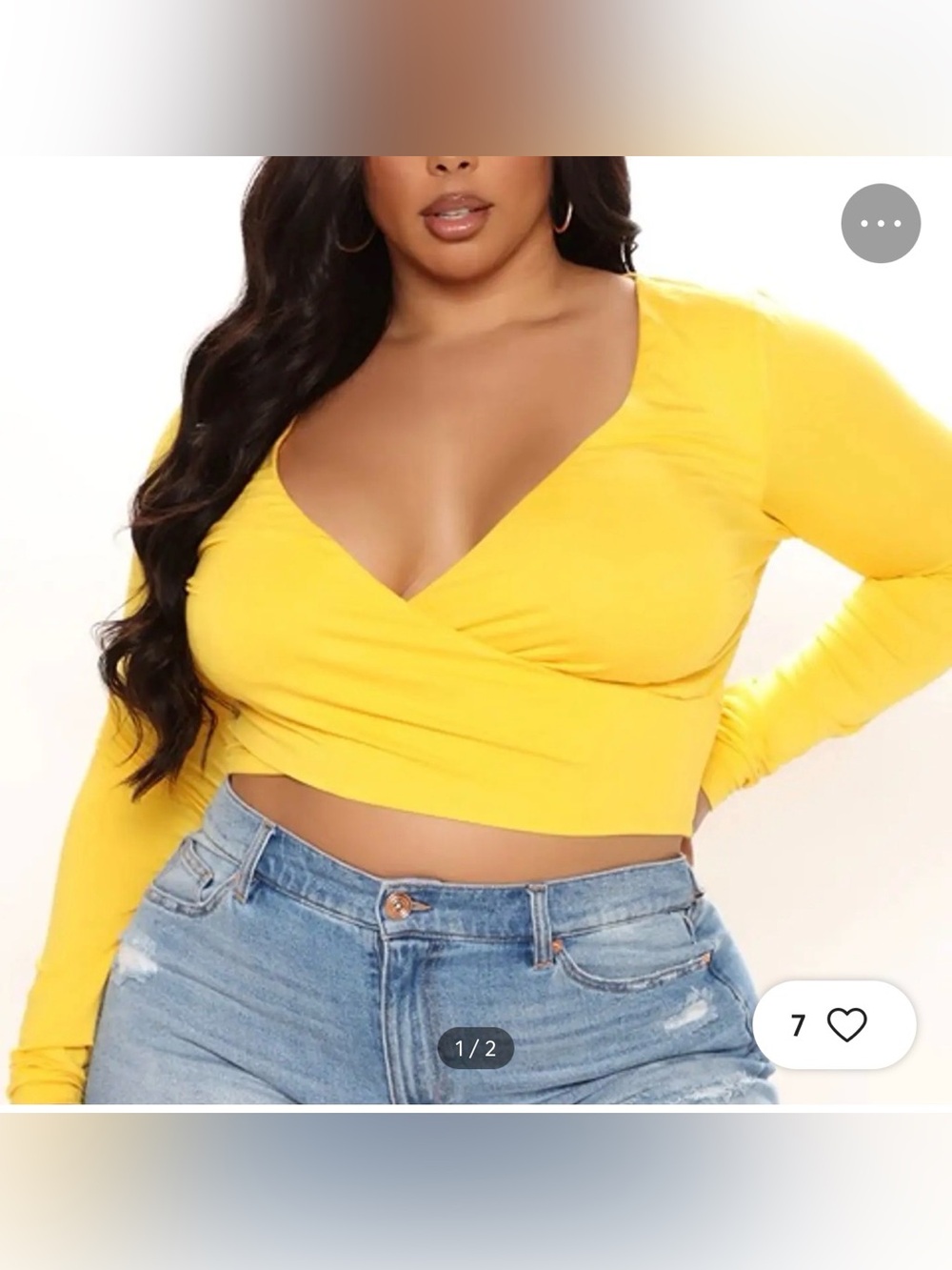 Fashion Nova Yellow Long Sleeve Wrap Crop Top
